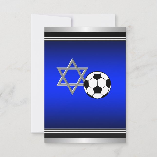 Carte Barre royale Mitzvah de thème du football de bleu (Devant)
