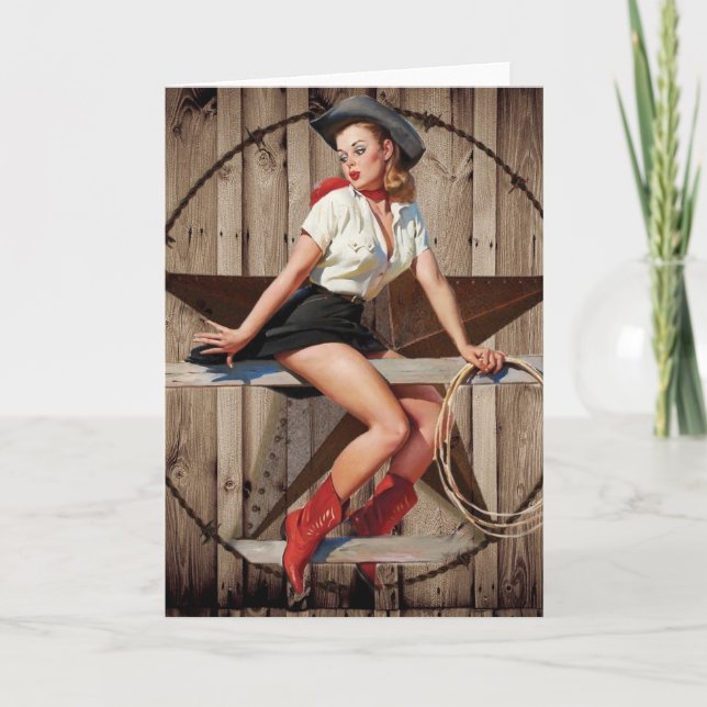 Carte Barre Wood Texas Star pays occidental Cowgirl (Devant)