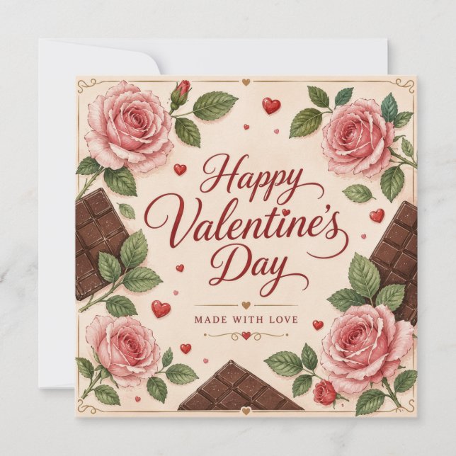 Carte Barres de chocolat Roses roses Saint-Valentin (Devant)