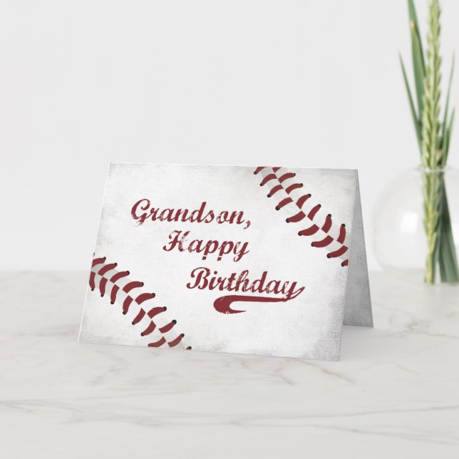 Carte Base-ball grunge d'anniversaire de petit-fils (Devant)