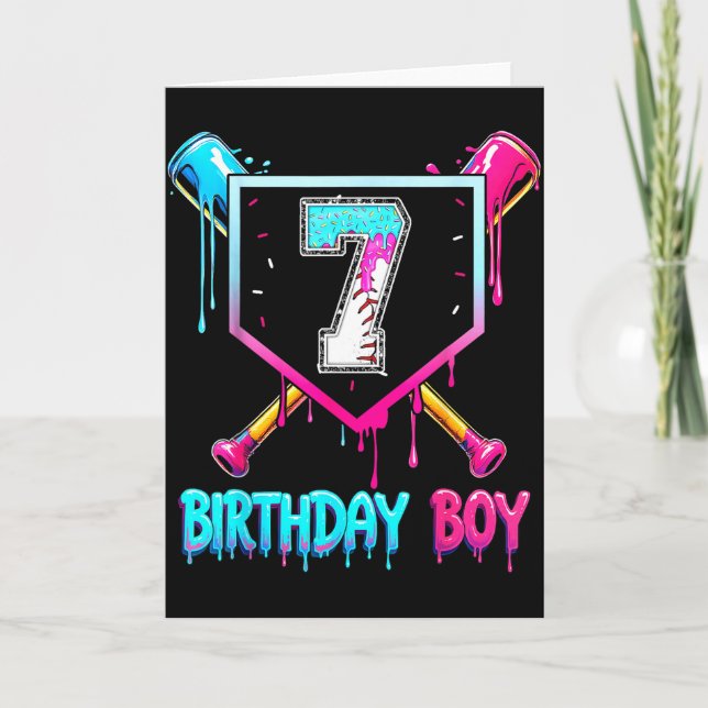 Carte Baseball 7 Ans Garçon Anniversaire Crème Glacée Dé (Devant)