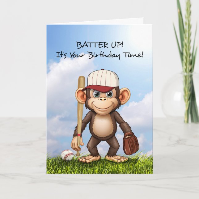 Carte Baseball Anniversaire Monkey Bat Ball Glove Dehors (Devant)
