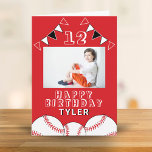 Carte Baseball Ball Flags Sports Enfants Photo Anniversa<br><div class="desc">Baseball Ball Flags Sports Enfants Photo Carte Anniversaire. Le design a des boules de baseball et des drapeaux de fête d'anniversaire en rouge,  noir et blanc. Ajoutez votre photo,  nom,  âge et texte et faites votre propre carte d'anniversaire. Idéal pour les garçons et les filles qui aiment le baseball.</div>