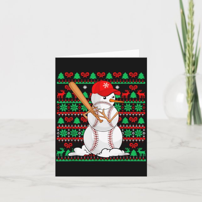 Carte Baseball Boys Men Christmas Snowman Players Ugly X (Devant)