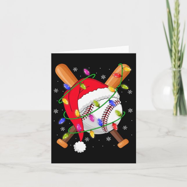 Carte Baseball Christmas Lights Santa Hat Baseball Playe (Devant)