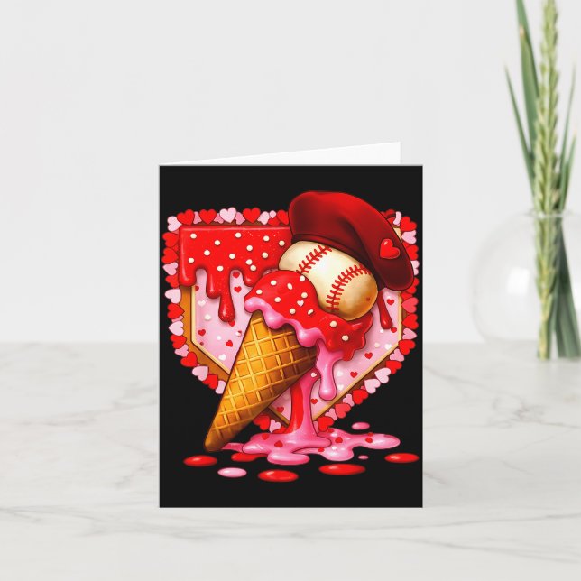 Carte Baseball Cœur Saint-Valentin Baseball Crème Glacée (Devant)