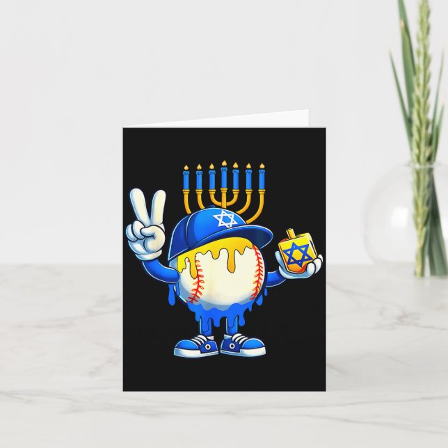 Carte Baseball Ice Cream Drip Dreidel Happy Hanukkah Boy (Devant)
