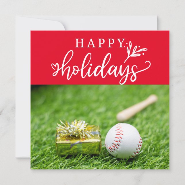Carte Baseball Joyeuses Fêtes avec balle batte et gant   (Devant)