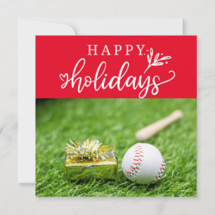 Carte Baseball Joyeuses Fêtes avec balle batte et gant  