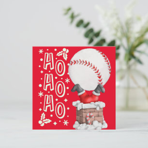 Carte Baseball Joyeux Noël avec le Père Noël sur fond ro