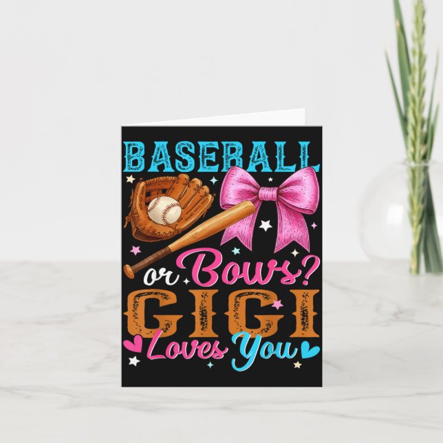 Carte Baseball Or Bows Gigi Loves You Gender Reveal Baby (Devant)
