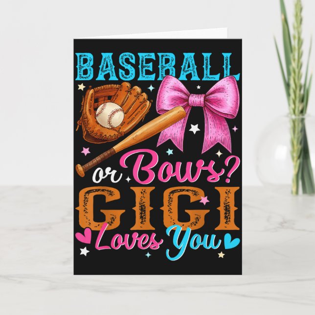 Carte Baseball Or Bows Gigi Loves You Gender Reveal Baby (Devant)