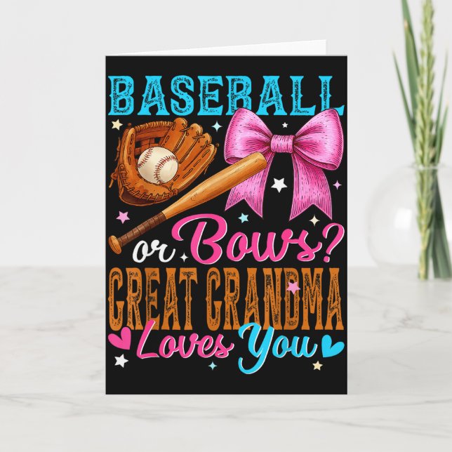Carte Baseball Or Bows Great Grandma Loves You Gender Re (Devant)