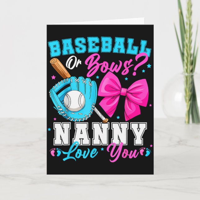 Carte Baseball Or Bows Nanny Loves You Gender Reveal Fam (Devant)