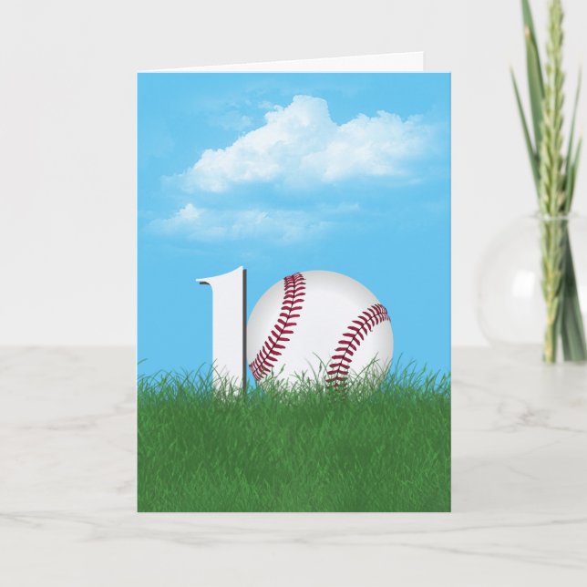 Carte Baseball pour 10e anniversaire dans l'herbe verte (Devant)