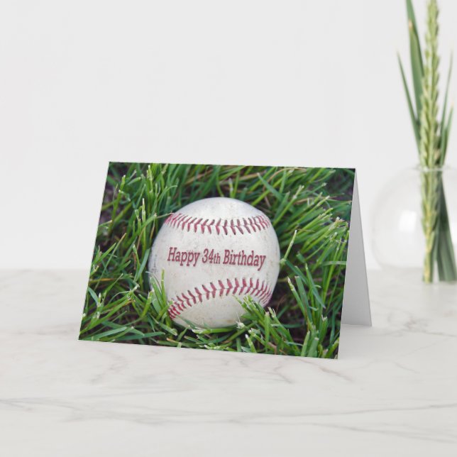 Carte baseball pour 34e anniversaire dans l'herbe (Devant)