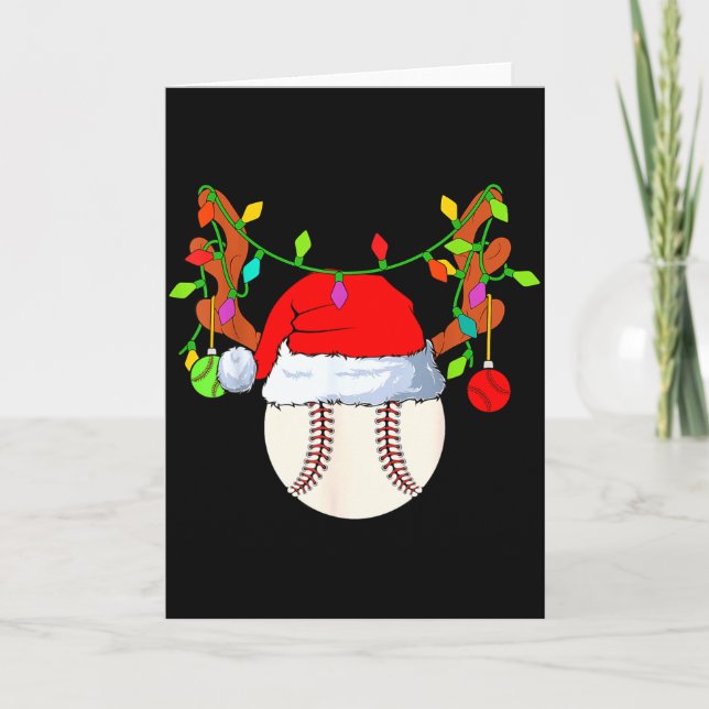 Carte Baseball Reindeer Santa Hat Christmas  (Devant)