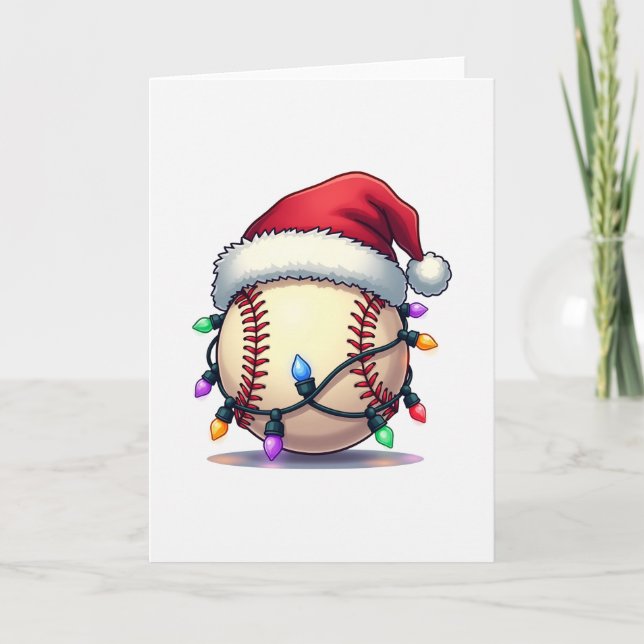 Carte Baseball Santa Hat Holiday Lights (Devant)