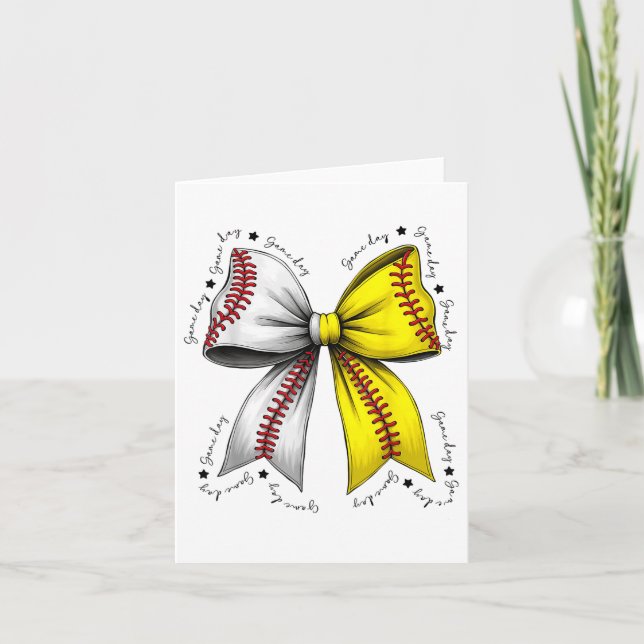 Carte Baseball Softball Bow, Coquette Baseball Maman Mam (Devant)