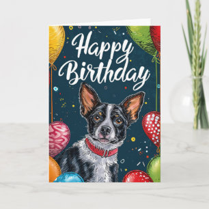 Carte Basenji avec ballons Anniversaire