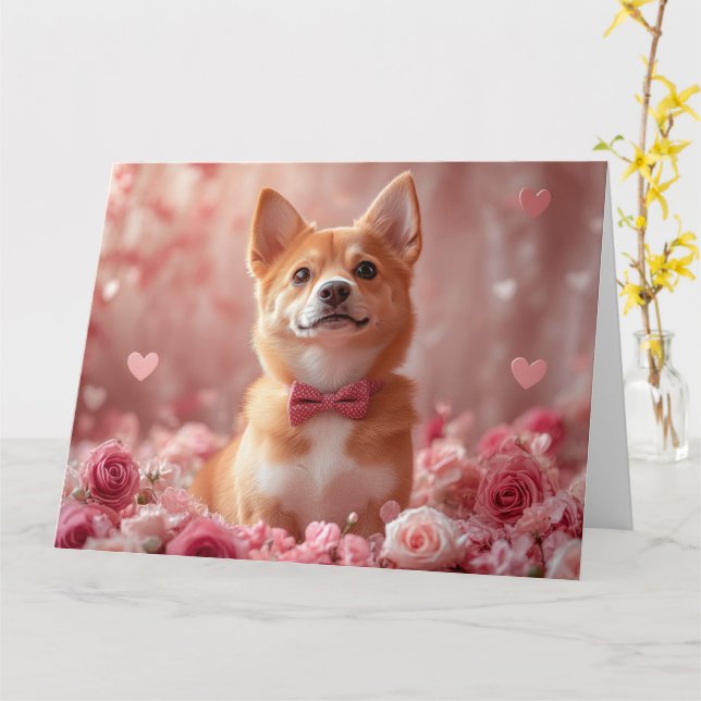 Carte Basenji avec des roses - Saint-Valentin (Fleur jaune)