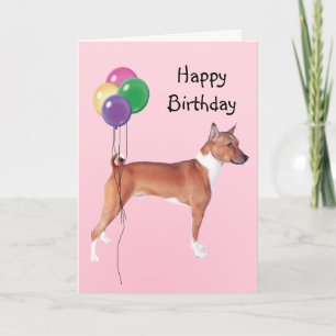 Carte Basenji, ballons d'anniversaire