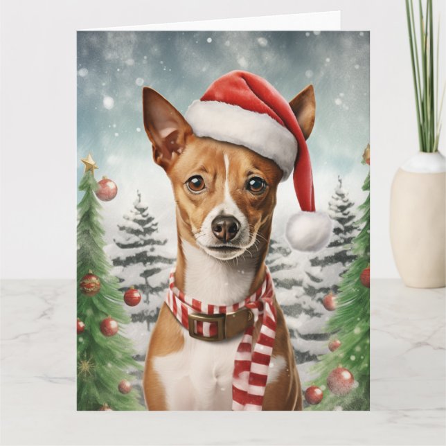 Carte Basenji Chien Noël Santa Paws (Devant)
