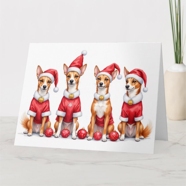 Carte Basenji Christmas Dress Santa Hat (Devant)