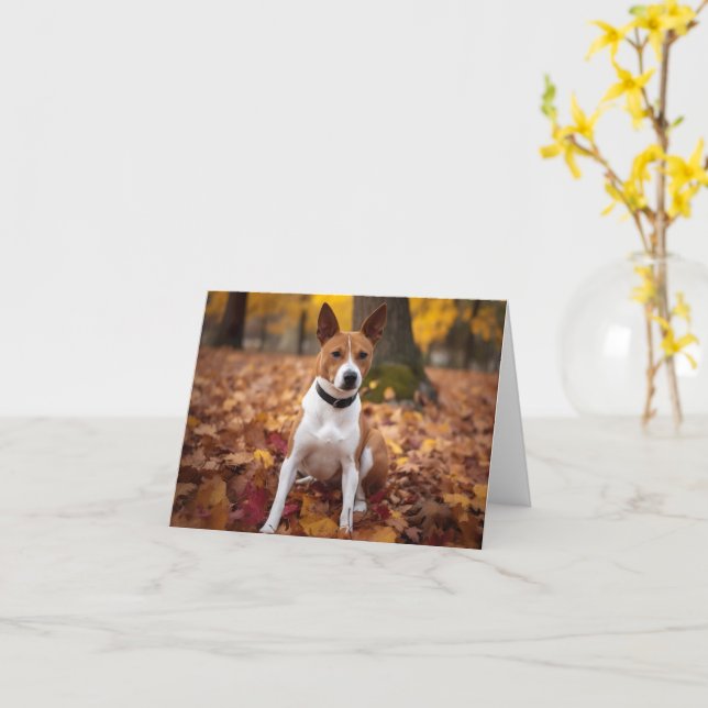 Carte Basenji en automne Feuilles automne Inspiration (Fleur jaune)