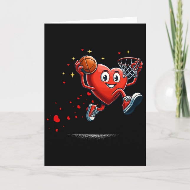 Carte Basket-ball de la Saint-Valentin avec dunking en f (Devant)