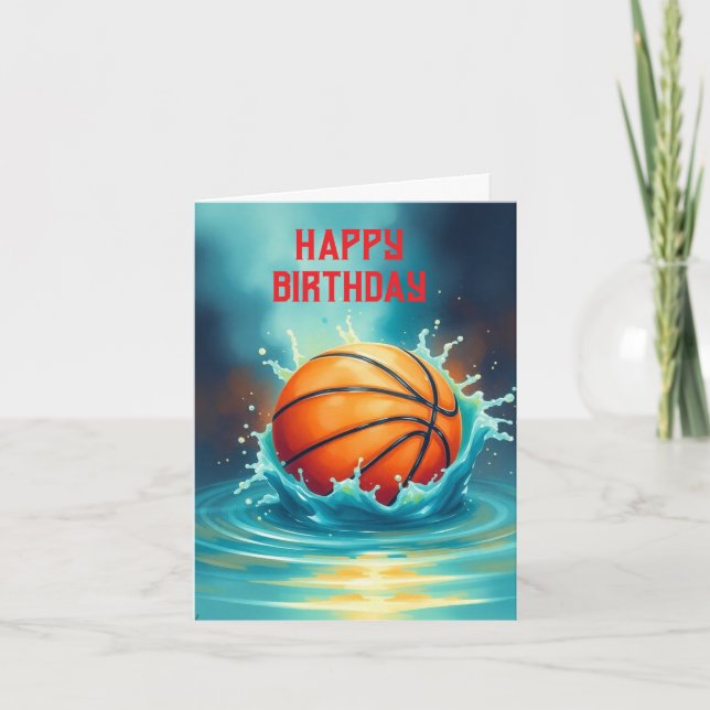Carte Basket-ball Joyeux anniversaire frappant l'eau (Devant)