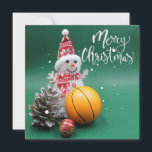 Carte Basket-ball Joyeux Noël avec Snowman en vert<br><div class="desc">Basket-ball Joyeux Noël avec Snowman en vert</div>