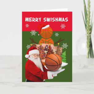 Carte Basket-ball Noël MERRY SWISHMAS Père Noël
