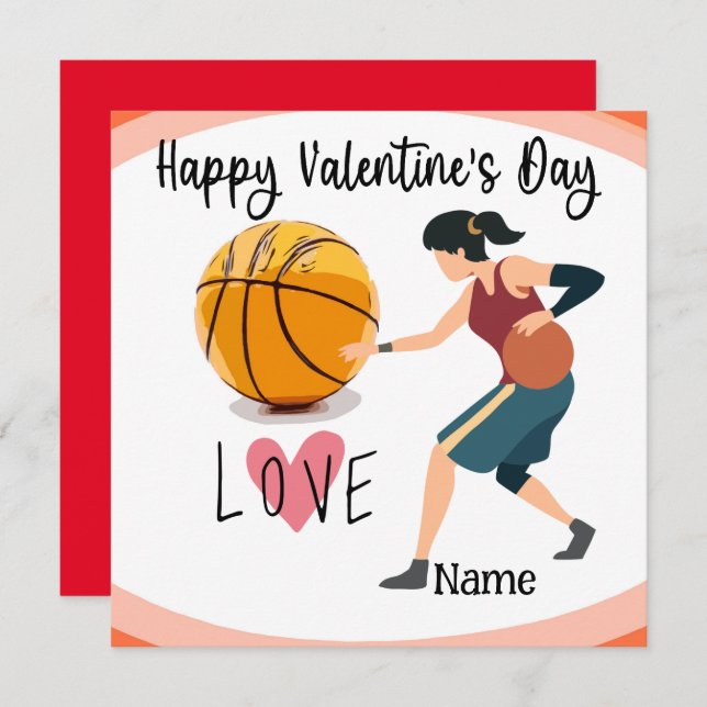 Carte Basket-ball Saint-Valentin du joueur avec amour (Devant / Derrière)