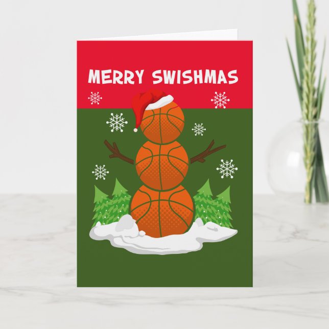Carte Basket de Noël MERRY SWISHMAS avec chapeau de Père (Devant)