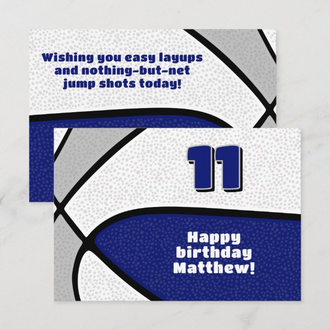 Carte basket joyeux anniversaire bleu gris équipe couleu (Devant / Derrière)