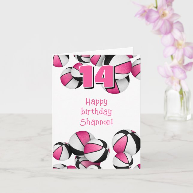 Carte basket noir rose filles sport anniversaire (Orchidée)