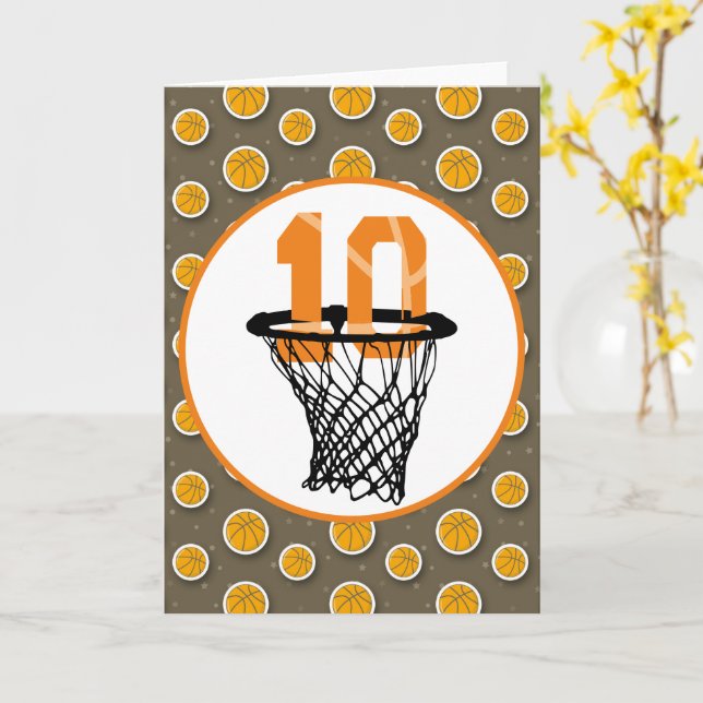 Carte Basketball 10e anniversaire avec numéro dans mini  (Fleur jaune)