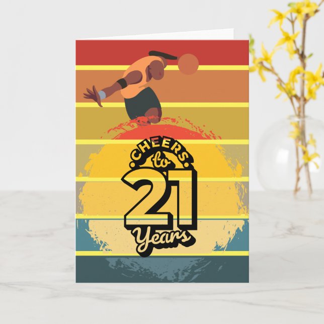Carte Basketball  Acclamations pour les 21 ans le dimanc (Fleur jaune)
