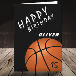 Carte Basketball Ball Sports Black Boys Joyeux anniversa<br><div class="desc">Basket Ball Sports Black Boys Bonne Carte d'Anniversaire. Carte d'anniversaire de basket moderne pour toute personne qui aime le basket-ball. Personnalisez avec votre nom et votre âge sur le ballon.</div>
