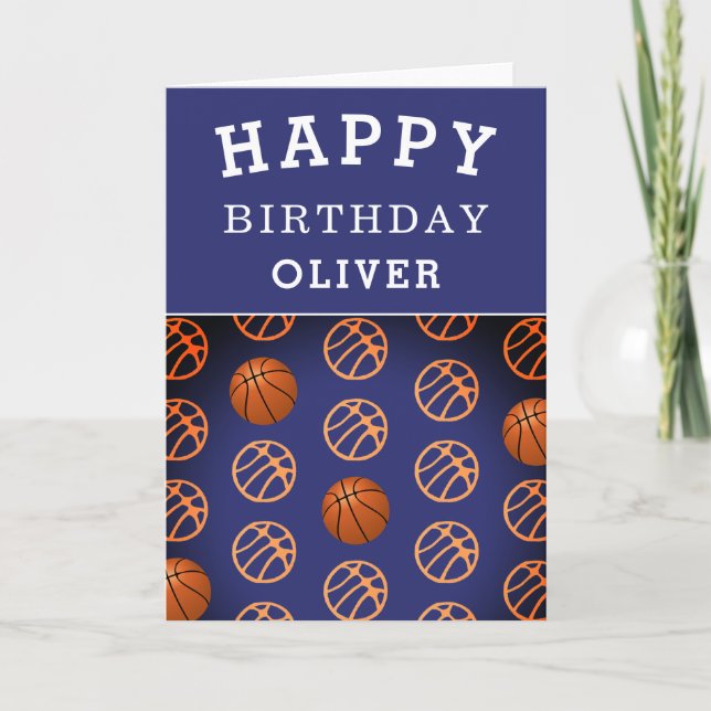 Carte Basketball Ball Sports Pattern Happy Birthday Kid (Devant)