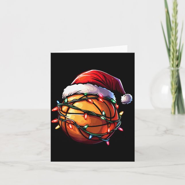 Carte Basketball Christmas Lights Santa Hat Basketball P (Devant)