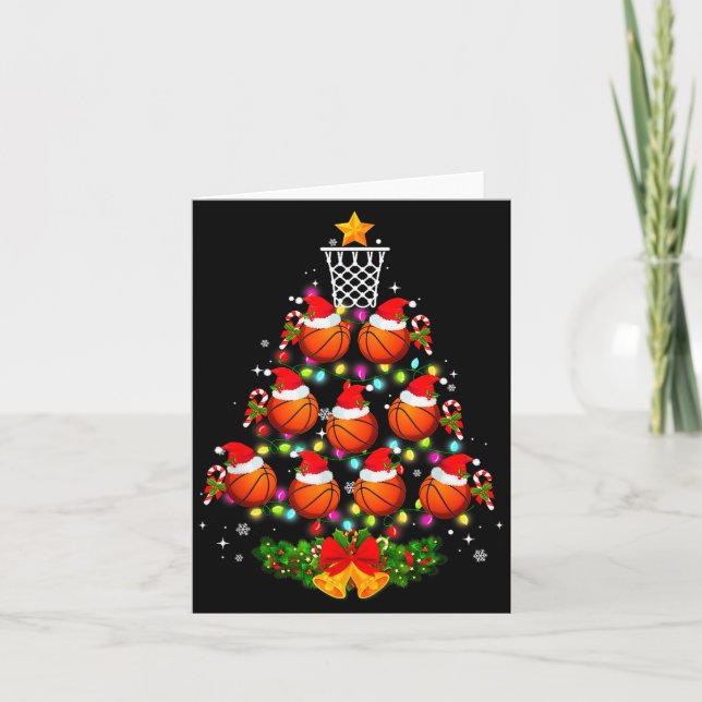 Carte Basketball Christmas Tree Lights Red Santa Hat Xma (Devant)