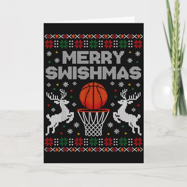 Carte Basketball Christmas Ugly Sweater Merry Swishmas M (Devant)