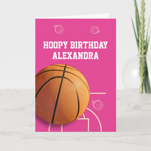 Carte Basketball Happy Birthday Card Sports Funny Pink (Devant)