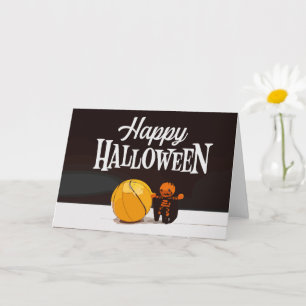 Carte Basketball Joyeux Halloween avec fantôme et ballon