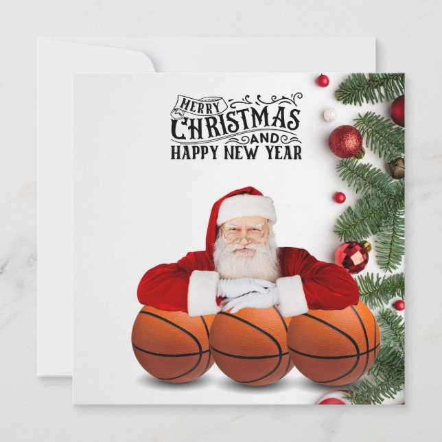 Carte Basketball Père Noël Joyeux Noël Nouvel An (Devant)