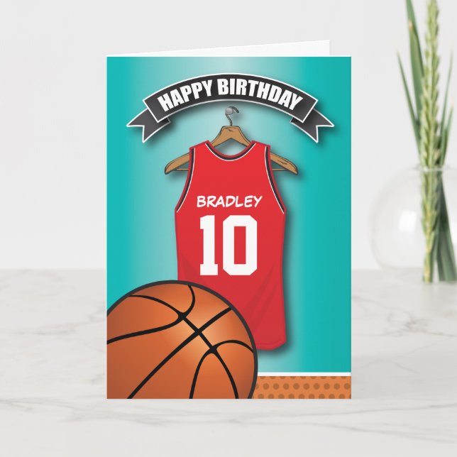 Carte Basketball Red Jersey Sports Custom Birthday (Devant)