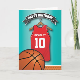 Carte Basketball Red Jersey Sports Custom Birthday