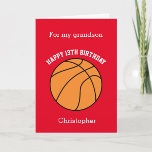 Carte Basketball Rouge Joyeux 13e Anniversaire Petit-fil